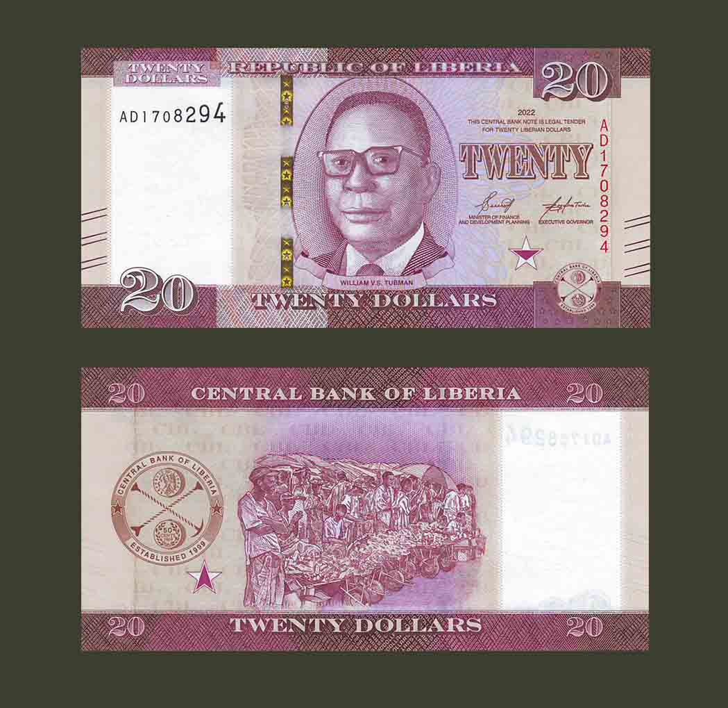 Liberia 20 Dollars 2022 P37 UNC