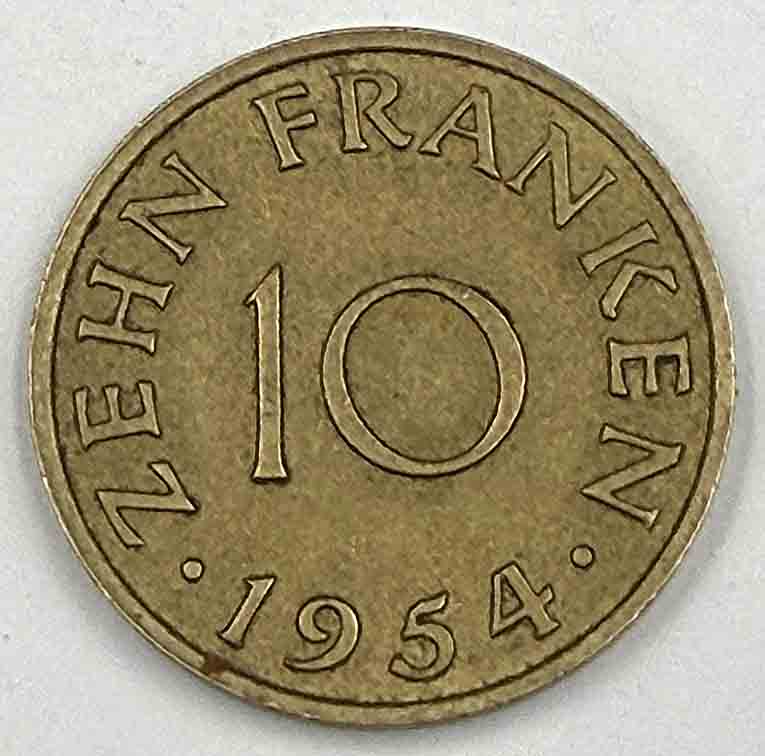 Saarland 10 Franken 1954 KM#1