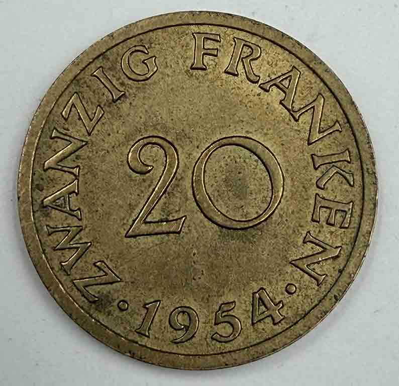 Saarland 20 Franken 1954 KM#2