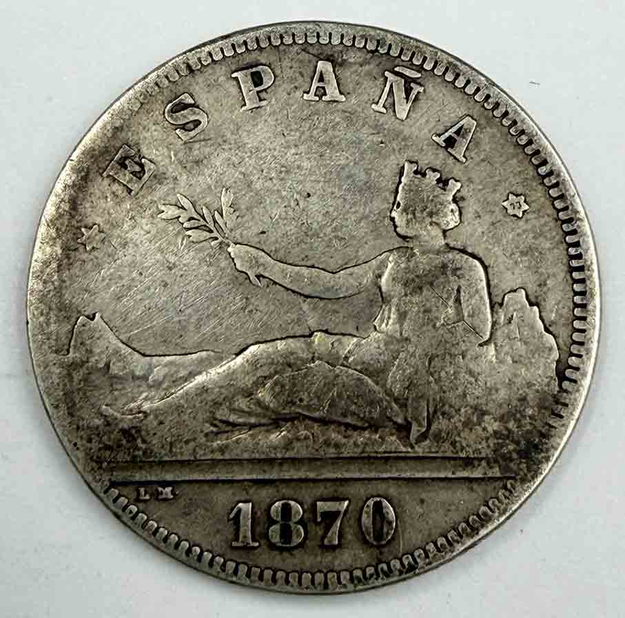 Spain 2 Pesetas 1870 KM#654