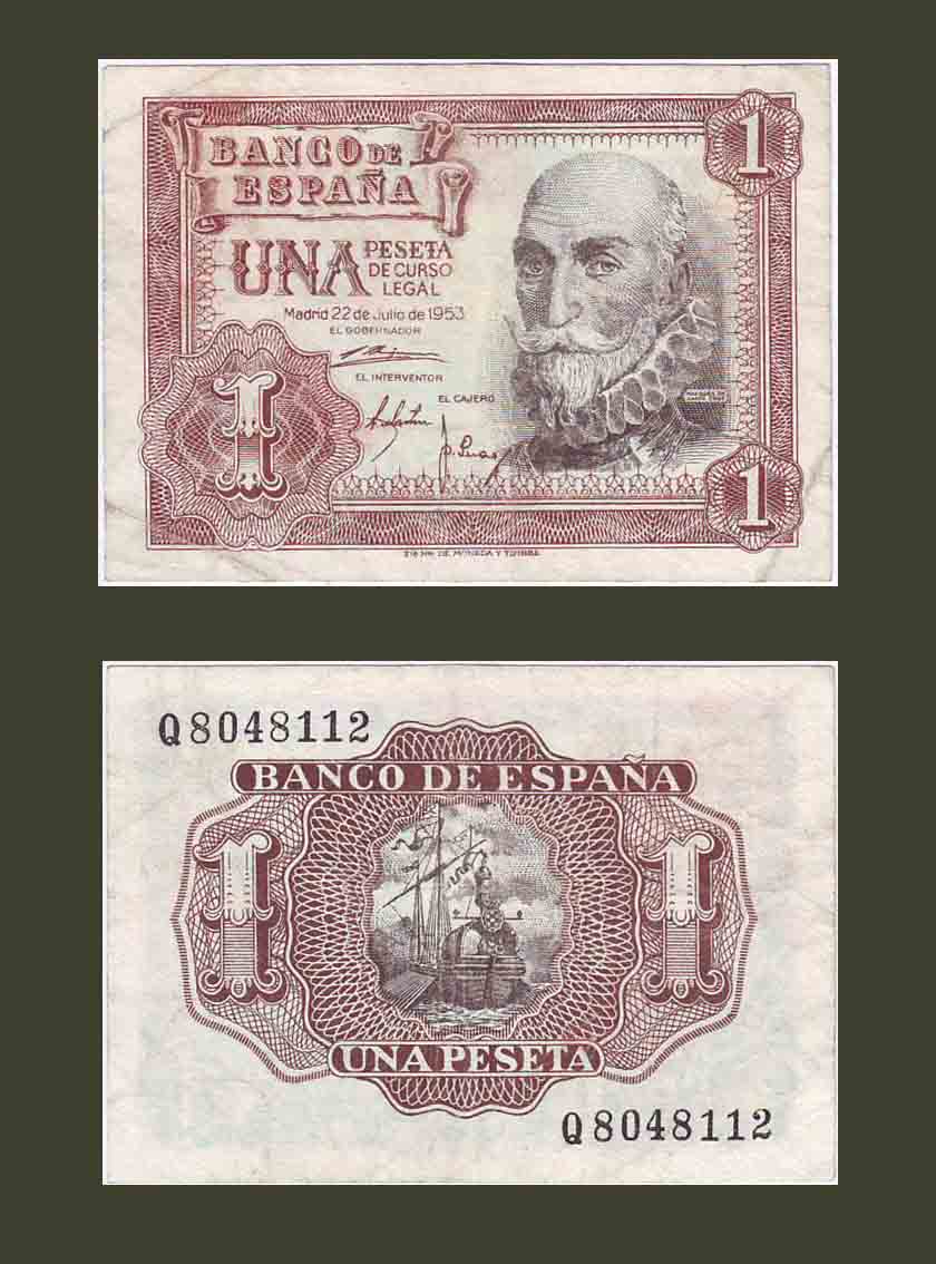 SPAIN 1 Peseta 1953 P144 VF