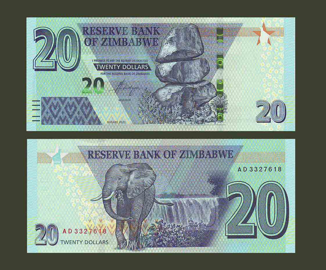 Zimbabwe 20 Dollars 2020 P104 UNC