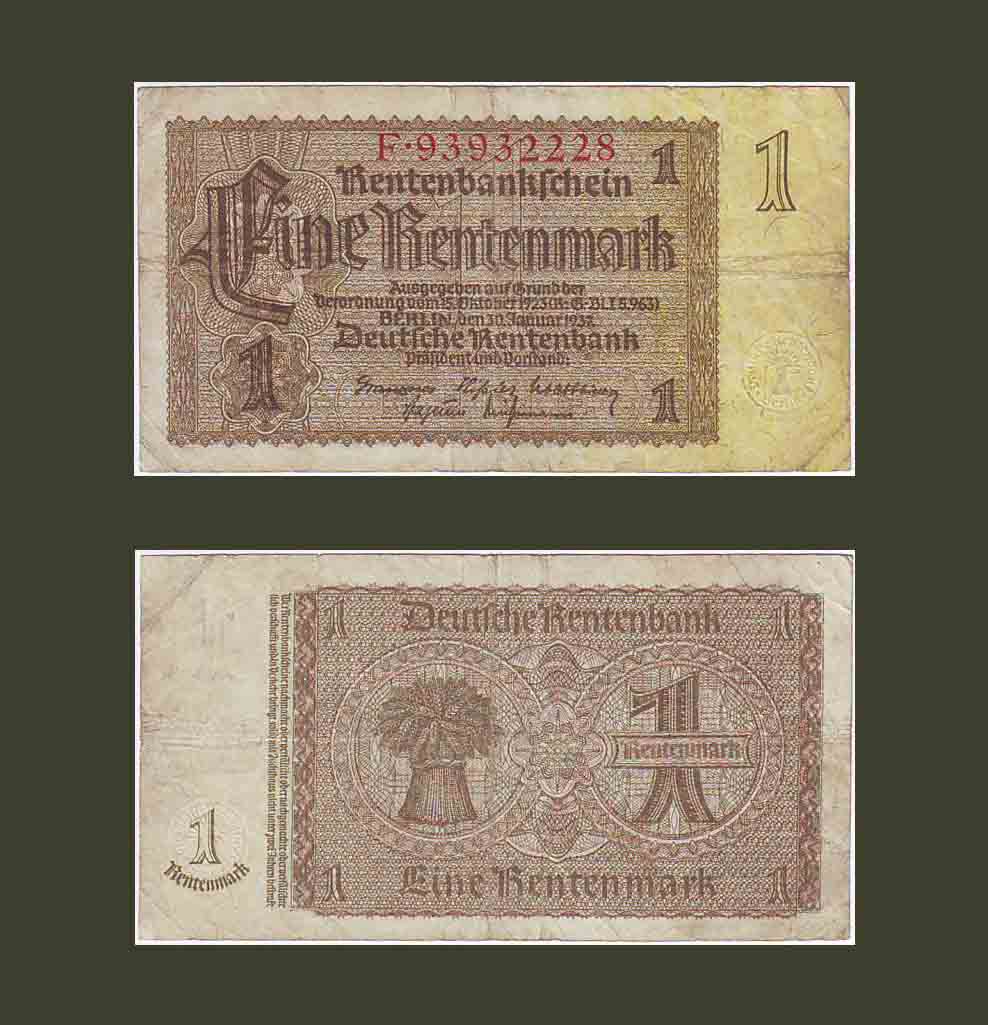 Germany 1 Rentenmark 1937 P173b VF-XF