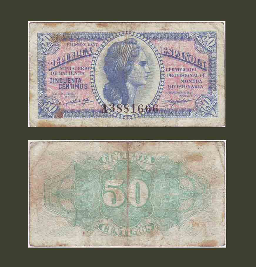 Spain 50 centimos 1937 P93 VF