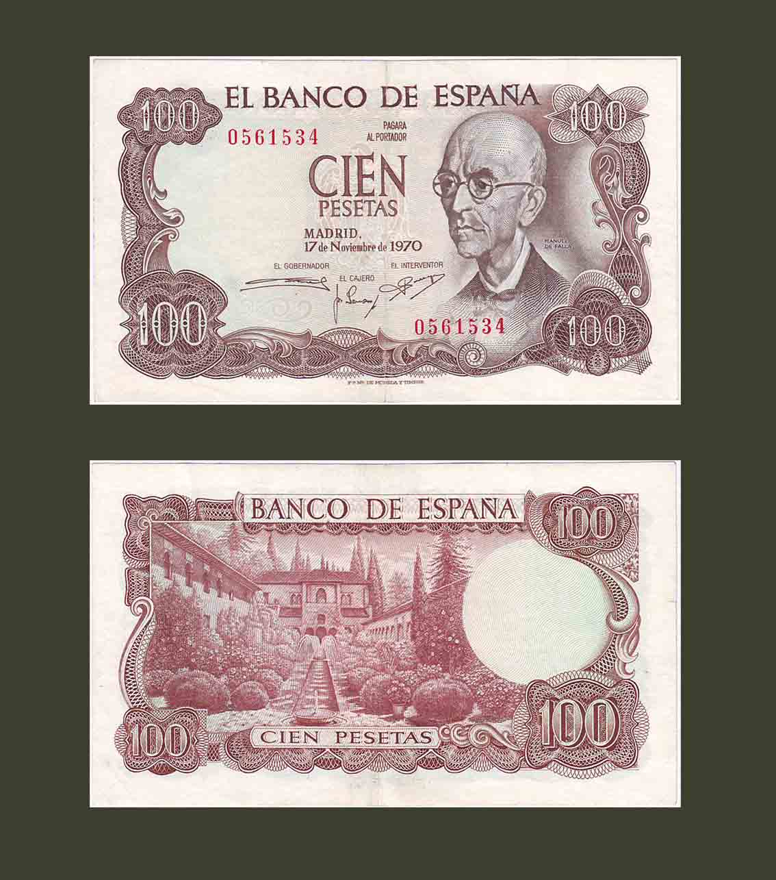 Spain 100 Pesetas 1970 P152 AU