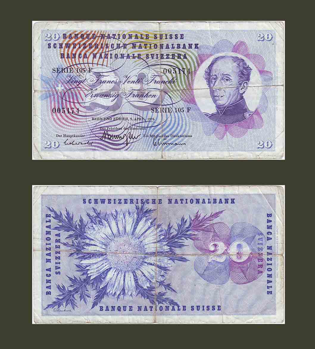 Switzerland 20 Franks 1971 P46s F