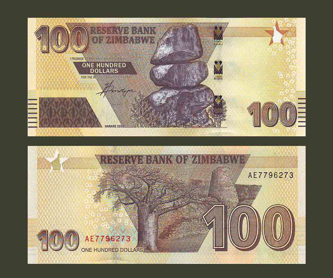 Zimbabwe 100 Dollars 2020 P106 UNC