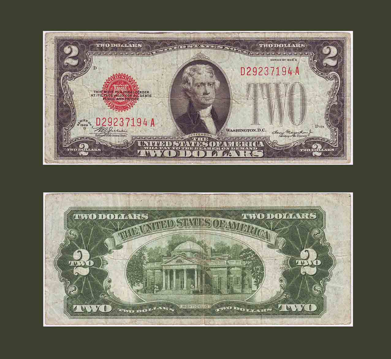 United States Note $2 1928D P378d VF