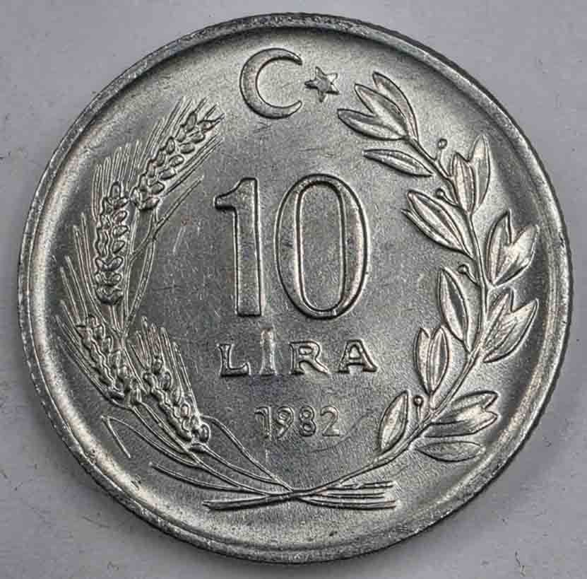 Turkey 10 lira 1982 KM#950.1